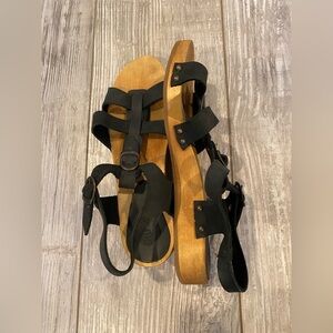 Sanita Danish Summer Clog Black Leather and Wooden Soles size 40